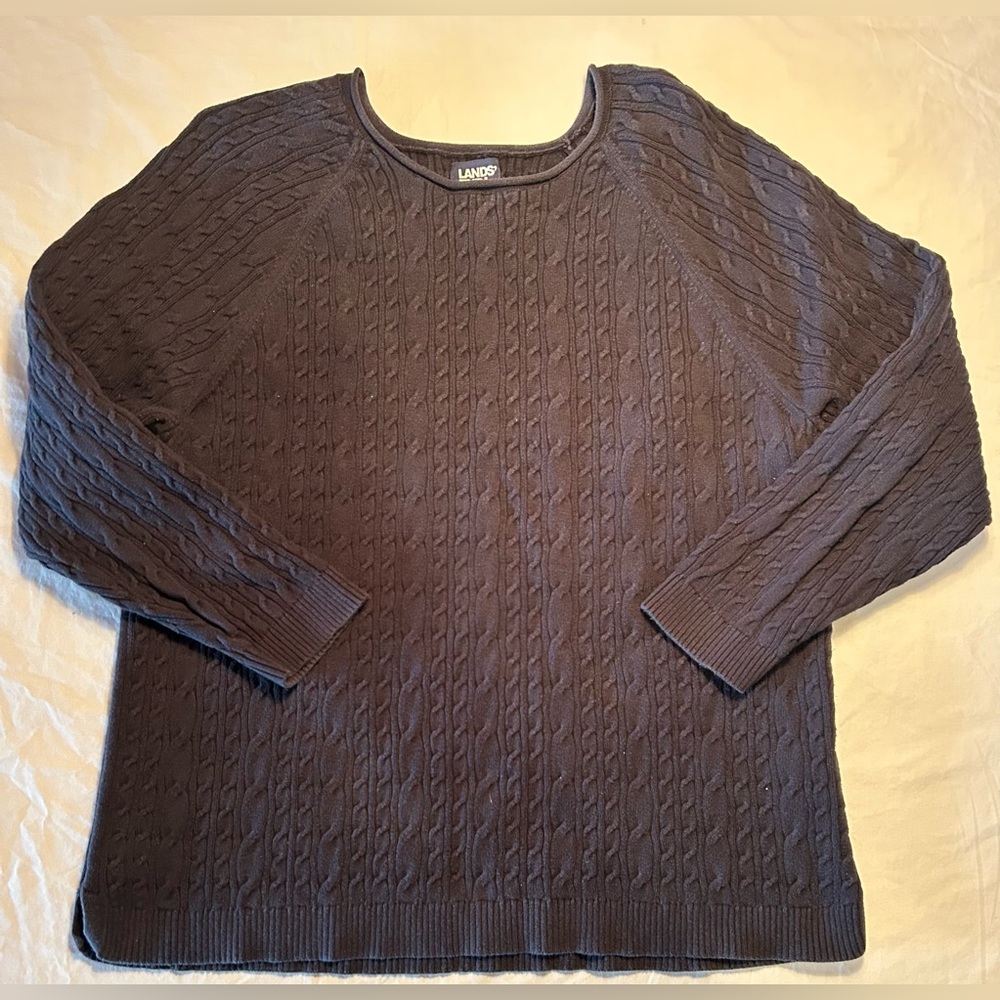 Lands’ End Black Long Sleeve Cable Knit Crew Neck Sweater Women’s 1X 16W-18W